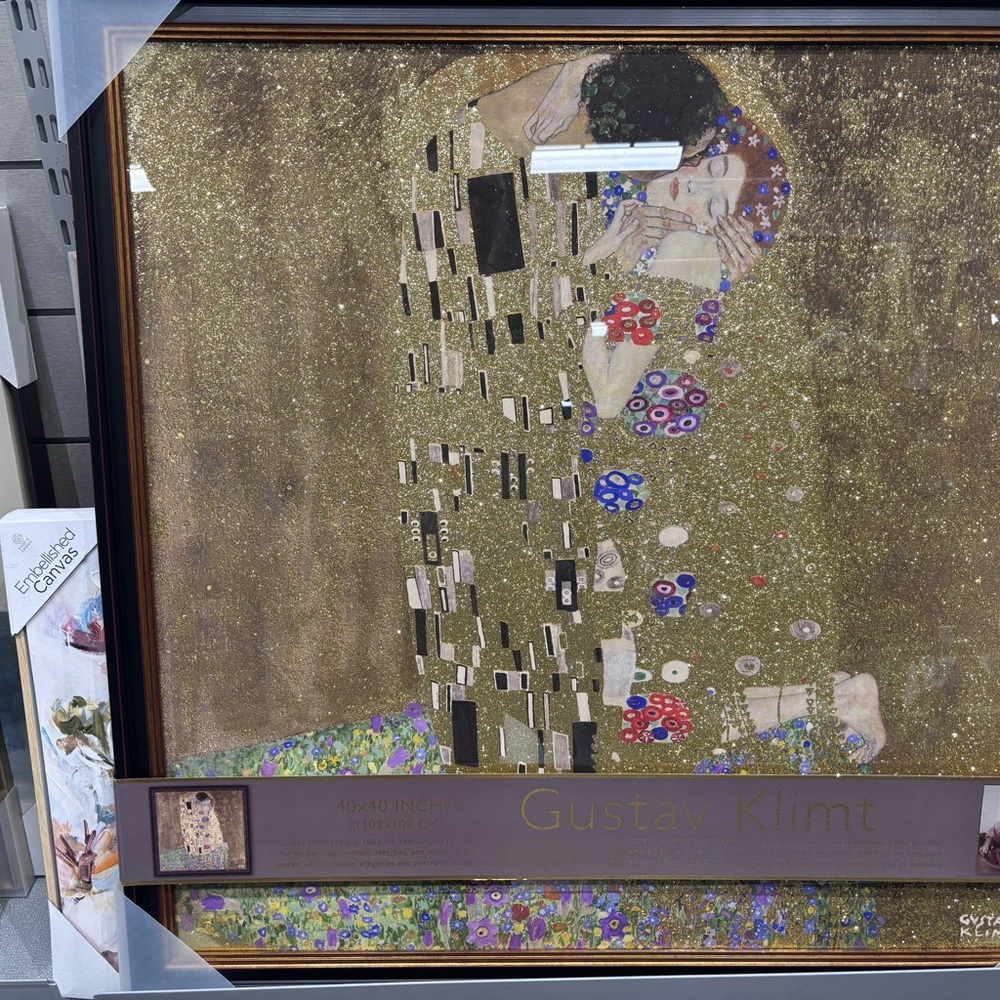 'The Kiss' Framed Art glitter addition Print - Gold and Blue